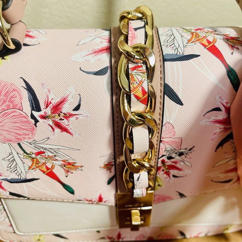 ALDO Cailla Floral Top Handle Bag Purse Pink Crossbody Bow Scarf Accent Vacation
